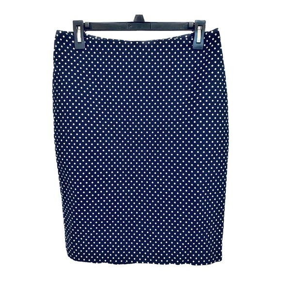 Talbots Navy Blue White Polka Dot Cotton Pencil Straight Skirt - Size 4 - Picture 1 of 7